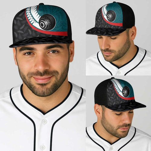 Aotearoa Lawn Bowls Baseball Net Cap Maori and Silver Fern Sporty Style Teal Color - Aussie Hoodie