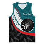 Personalised Aotearoa Lawn Bowls Basketball Jersey Maori and Silver Fern Sporty Style Teal Color - Aussie Hoodie