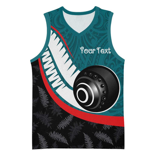 Personalised Aotearoa Lawn Bowls Basketball Jersey Maori and Silver Fern Sporty Style Teal Color - Aussie Hoodie