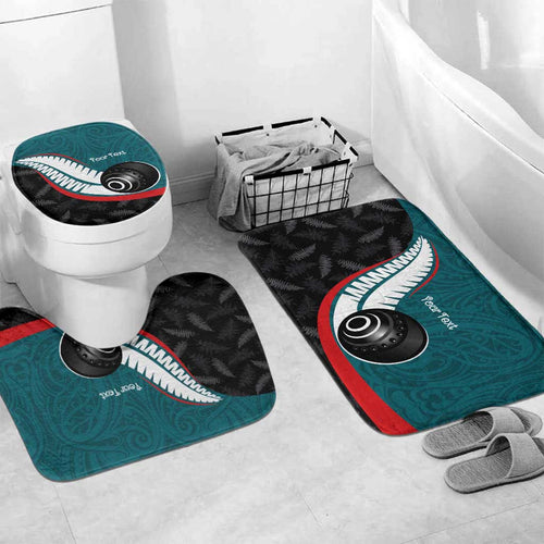 Personalised Aotearoa Lawn Bowls Bathroom Set Maori and Silver Fern Sporty Style Teal Color - Aussie Hoodie