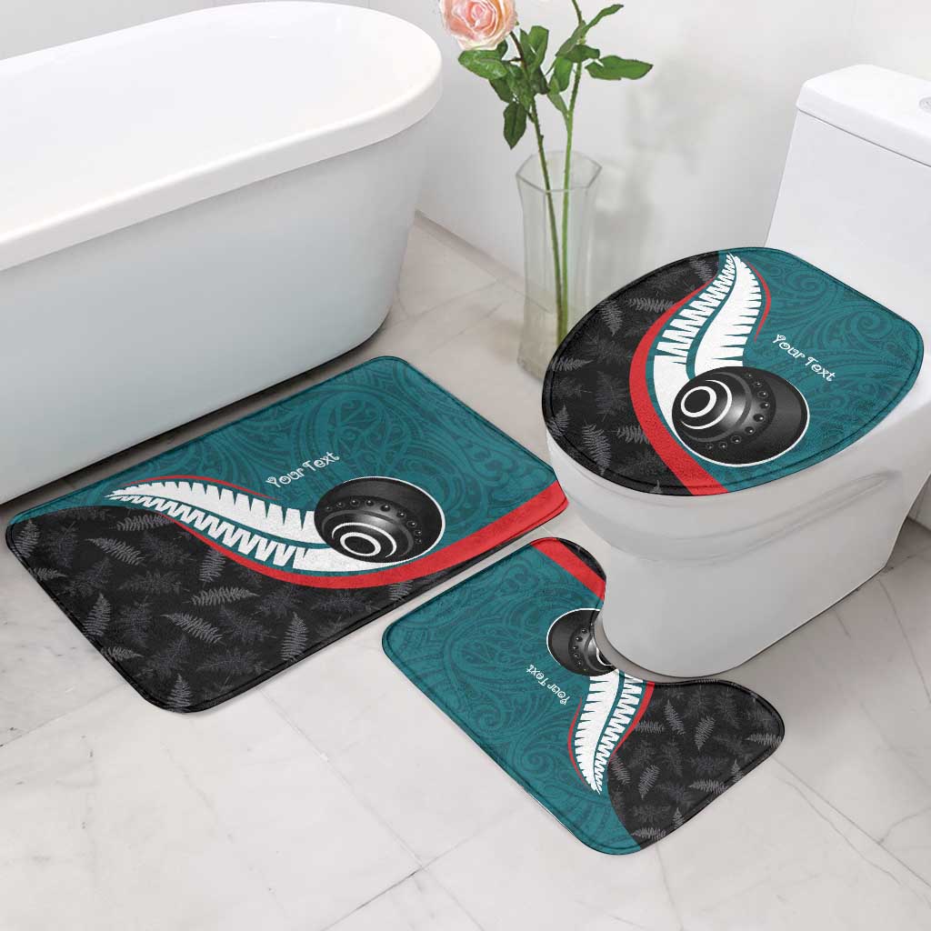 Personalised Aotearoa Lawn Bowls Bathroom Set Maori and Silver Fern Sporty Style Teal Color - Aussie Hoodie