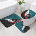 Personalised Aotearoa Lawn Bowls Bathroom Set Maori and Silver Fern Sporty Style Teal Color - Aussie Hoodie