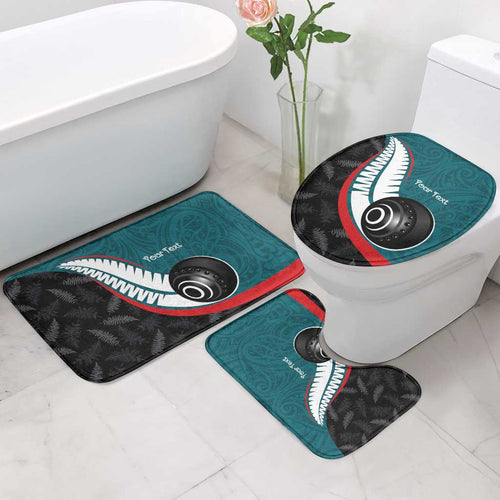 Personalised Aotearoa Lawn Bowls Bathroom Set Maori and Silver Fern Sporty Style Teal Color - Aussie Hoodie