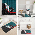 Personalised Aotearoa Lawn Bowls Bathroom Set Maori and Silver Fern Sporty Style Teal Color - Aussie Hoodie