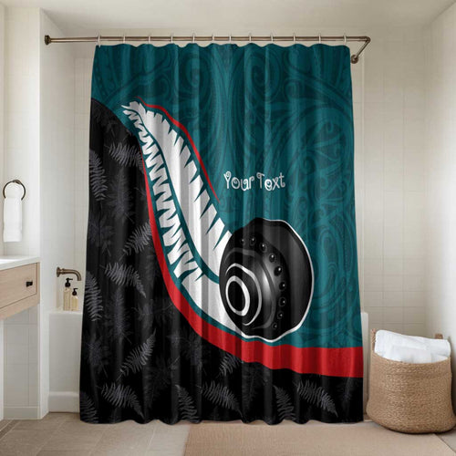 Personalised Aotearoa Lawn Bowls Bathroom Set Maori and Silver Fern Sporty Style Teal Color - Aussie Hoodie