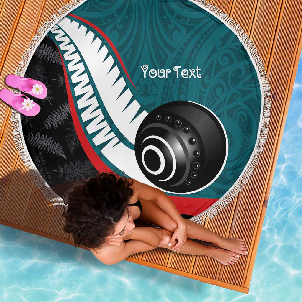 Personalised Aotearoa Lawn Bowls Beach Blanket Maori and Silver Fern Sporty Style Teal Color - Aussie Hoodie