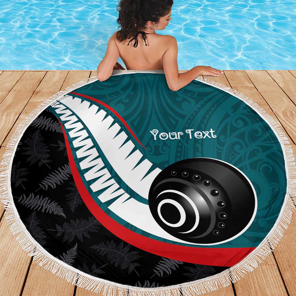Personalised Aotearoa Lawn Bowls Beach Blanket Maori and Silver Fern Sporty Style Teal Color - Aussie Hoodie