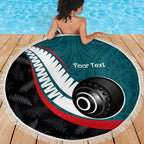 Personalised Aotearoa Lawn Bowls Beach Blanket Maori and Silver Fern Sporty Style Teal Color - Aussie Hoodie
