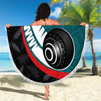 Personalised Aotearoa Lawn Bowls Beach Blanket Maori and Silver Fern Sporty Style Teal Color - Aussie Hoodie