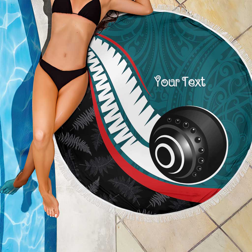 Personalised Aotearoa Lawn Bowls Beach Blanket Maori and Silver Fern Sporty Style Teal Color - Aussie Hoodie