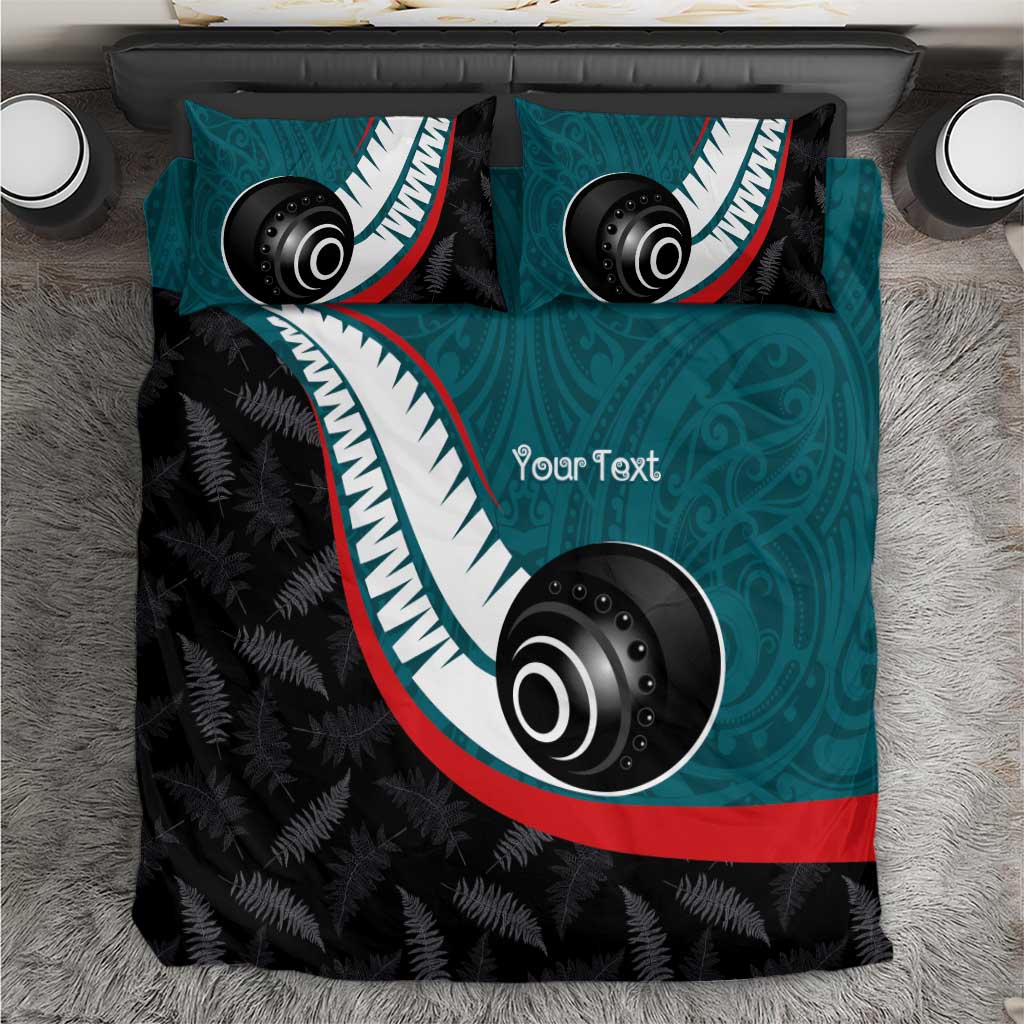 Personalised Aotearoa Lawn Bowls Bedding Set Maori and Silver Fern Sporty Style Teal Color - Aussie Hoodie