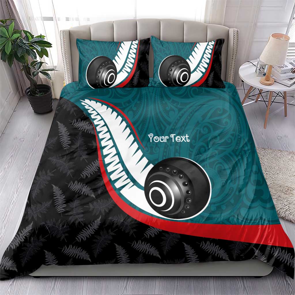 Personalised Aotearoa Lawn Bowls Bedding Set Maori and Silver Fern Sporty Style Teal Color - Aussie Hoodie