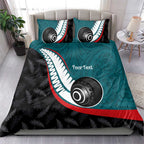 Personalised Aotearoa Lawn Bowls Bedding Set Maori and Silver Fern Sporty Style Teal Color - Aussie Hoodie
