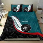 Personalised Aotearoa Lawn Bowls Bedding Set Maori and Silver Fern Sporty Style Teal Color - Aussie Hoodie