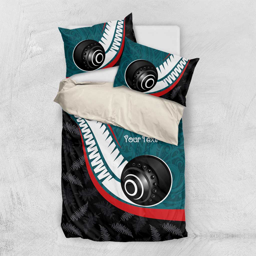 Personalised Aotearoa Lawn Bowls Bedding Set Maori and Silver Fern Sporty Style Teal Color - Aussie Hoodie