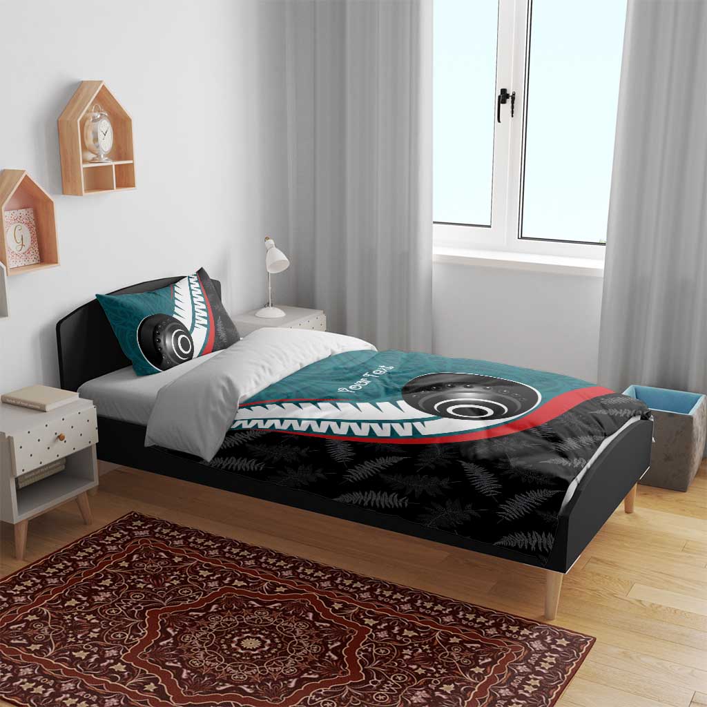 Personalised Aotearoa Lawn Bowls Bedding Set Maori and Silver Fern Sporty Style Teal Color - Aussie Hoodie