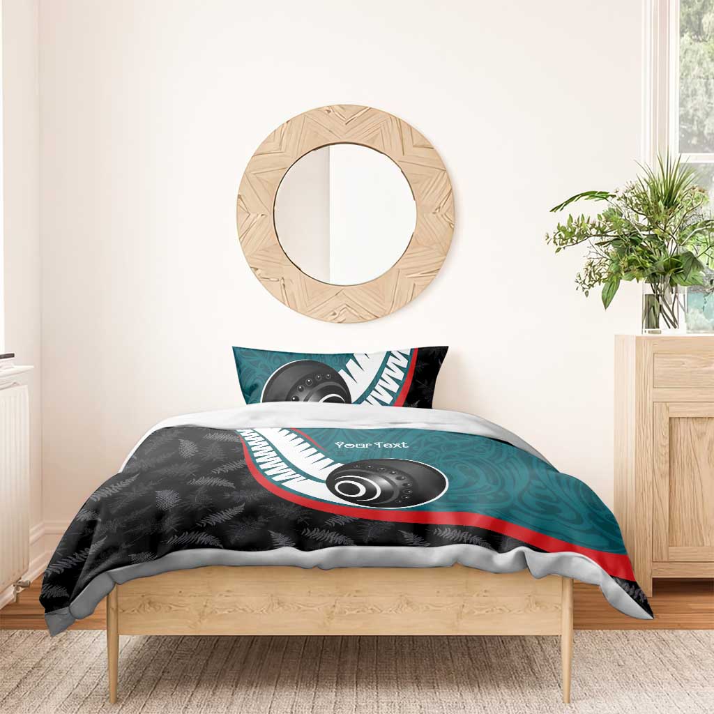 Personalised Aotearoa Lawn Bowls Bedding Set Maori and Silver Fern Sporty Style Teal Color - Aussie Hoodie