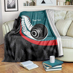 Personalised Aotearoa Lawn Bowls Blanket Maori and Silver Fern Sporty Style Teal Color - Aussie Hoodie