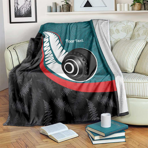 Personalised Aotearoa Lawn Bowls Blanket Maori and Silver Fern Sporty Style Teal Color - Aussie Hoodie