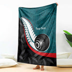 Personalised Aotearoa Lawn Bowls Blanket Maori and Silver Fern Sporty Style Teal Color - Aussie Hoodie
