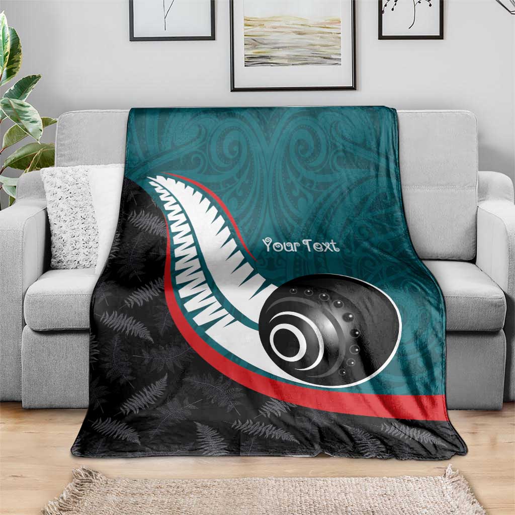 Personalised Aotearoa Lawn Bowls Blanket Maori and Silver Fern Sporty Style Teal Color - Aussie Hoodie