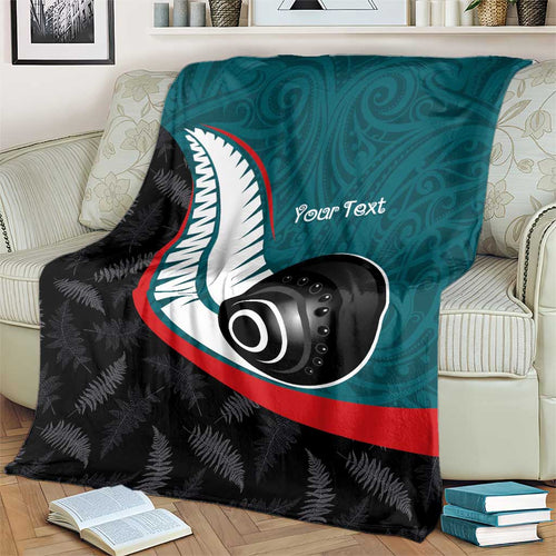 Personalised Aotearoa Lawn Bowls Blanket Maori and Silver Fern Sporty Style Teal Color - Aussie Hoodie