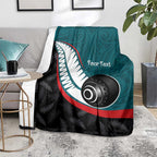 Personalised Aotearoa Lawn Bowls Blanket Maori and Silver Fern Sporty Style Teal Color - Aussie Hoodie