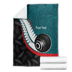 Personalised Aotearoa Lawn Bowls Blanket Maori and Silver Fern Sporty Style Teal Color - Aussie Hoodie
