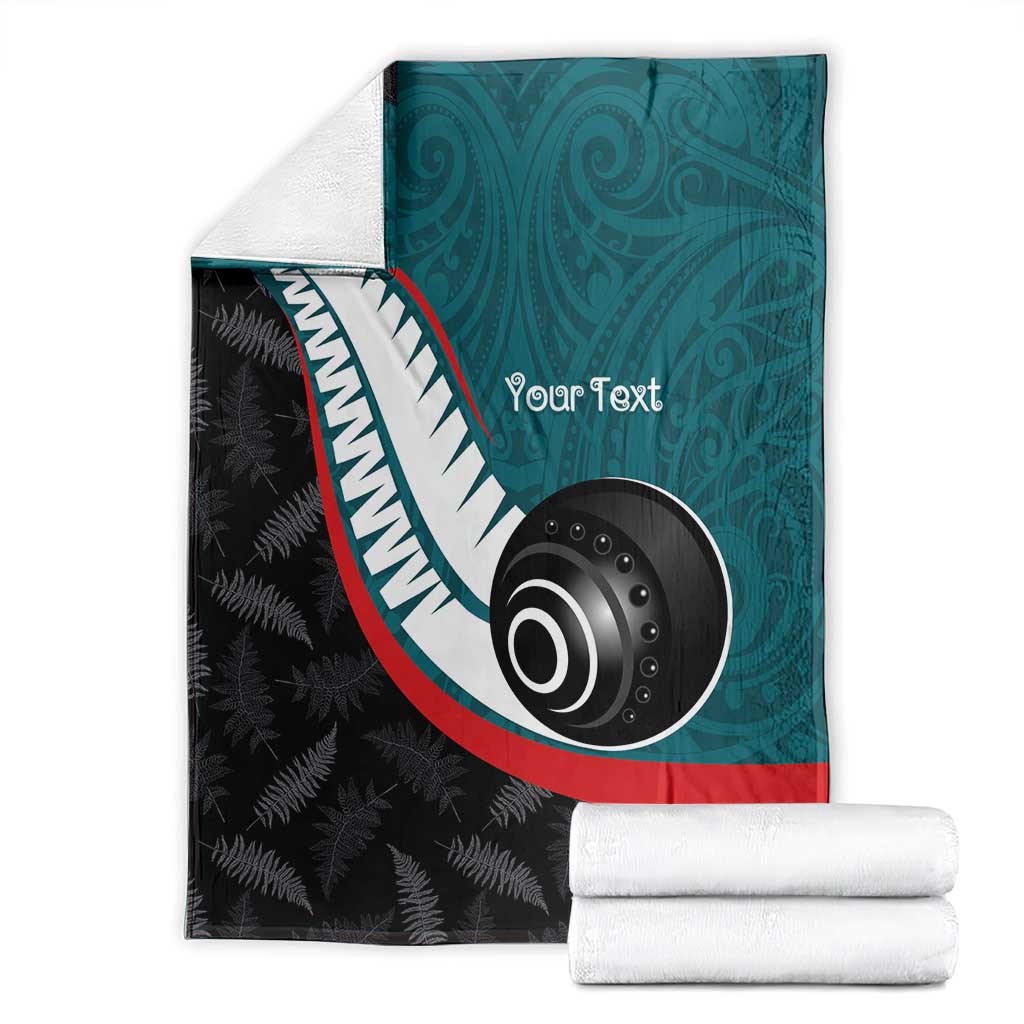 Personalised Aotearoa Lawn Bowls Blanket Maori and Silver Fern Sporty Style Teal Color - Aussie Hoodie