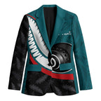 Personalised Aotearoa Lawn Bowls Blazer Maori and Silver Fern Sporty Style Teal Color - Aussie Hoodie