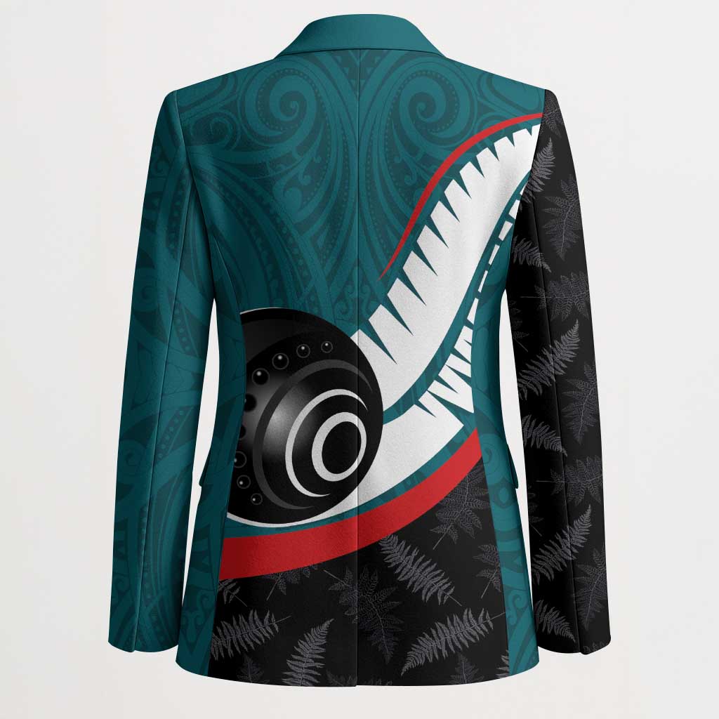 Personalised Aotearoa Lawn Bowls Blazer Maori and Silver Fern Sporty Style Teal Color - Aussie Hoodie