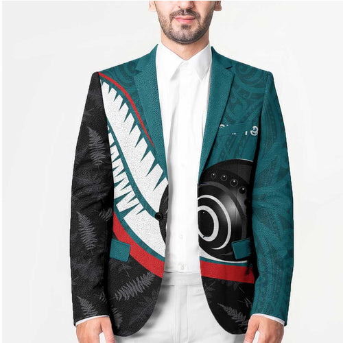 Personalised Aotearoa Lawn Bowls Blazer Maori and Silver Fern Sporty Style Teal Color - Aussie Hoodie