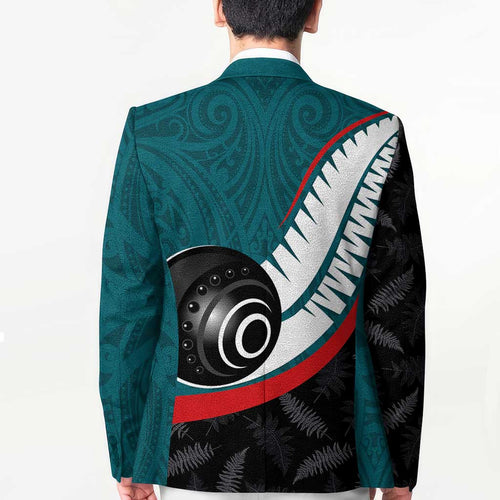 Personalised Aotearoa Lawn Bowls Blazer Maori and Silver Fern Sporty Style Teal Color - Aussie Hoodie