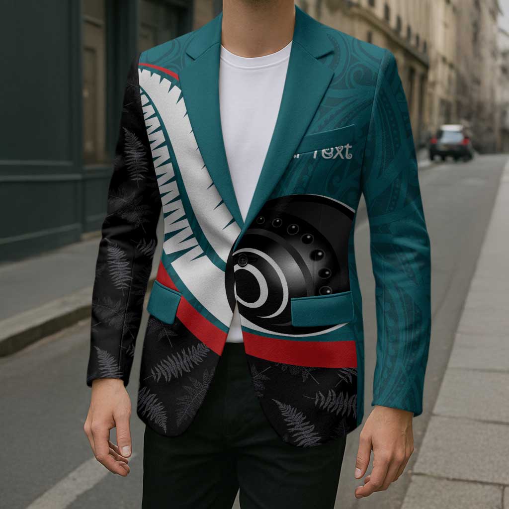 Personalised Aotearoa Lawn Bowls Blazer Maori and Silver Fern Sporty Style Teal Color - Aussie Hoodie