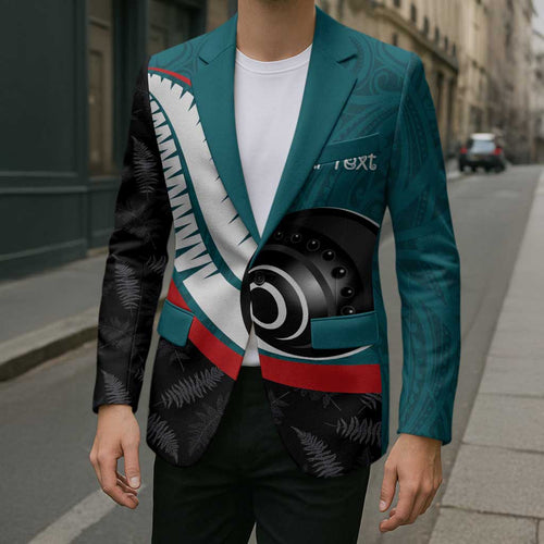 Personalised Aotearoa Lawn Bowls Blazer Maori and Silver Fern Sporty Style Teal Color - Aussie Hoodie