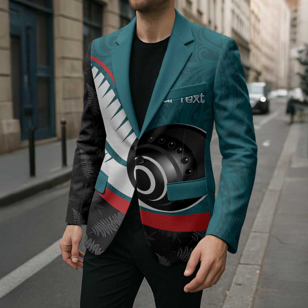 Personalised Aotearoa Lawn Bowls Blazer Maori and Silver Fern Sporty Style Teal Color - Aussie Hoodie