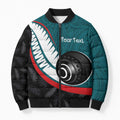 Personalised Aotearoa Lawn Bowls Bomber Puffer Jacket Maori and Silver Fern Sporty Style Teal Color - Aussie Hoodie