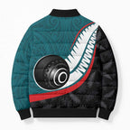 Personalised Aotearoa Lawn Bowls Bomber Puffer Jacket Maori and Silver Fern Sporty Style Teal Color - Aussie Hoodie