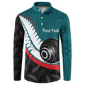 Personalised Aotearoa Lawn Bowls Button Sweatshirt Maori and Silver Fern Sporty Style Teal Color - Aussie Hoodie