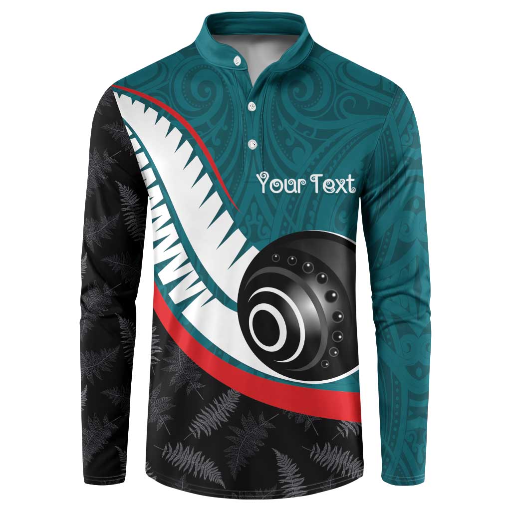 Personalised Aotearoa Lawn Bowls Button Sweatshirt Maori and Silver Fern Sporty Style Teal Color - Aussie Hoodie