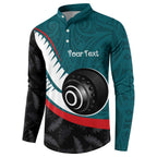 Personalised Aotearoa Lawn Bowls Button Sweatshirt Maori and Silver Fern Sporty Style Teal Color - Aussie Hoodie