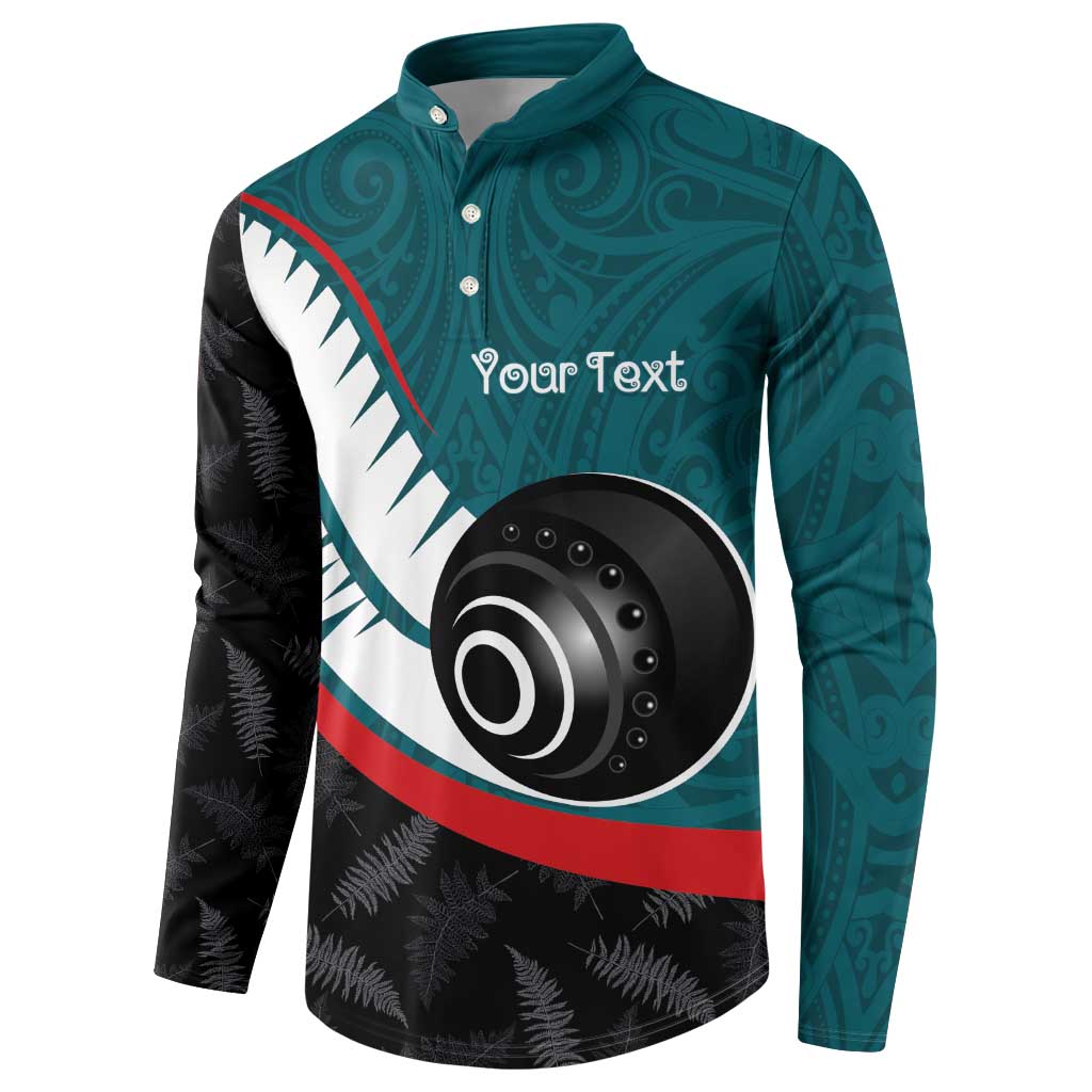 Personalised Aotearoa Lawn Bowls Button Sweatshirt Maori and Silver Fern Sporty Style Teal Color - Aussie Hoodie