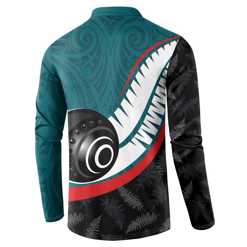 Personalised Aotearoa Lawn Bowls Button Sweatshirt Maori and Silver Fern Sporty Style Teal Color - Aussie Hoodie