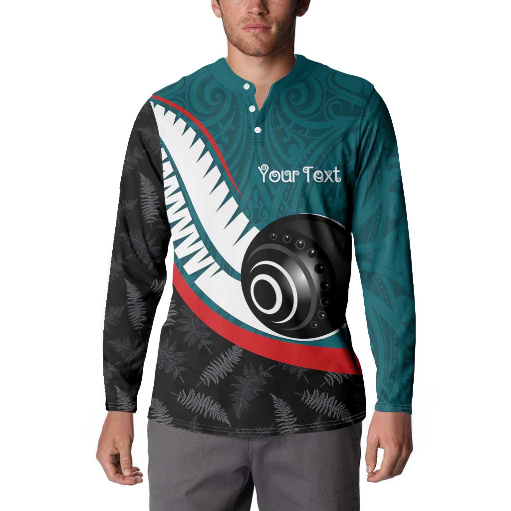 Personalised Aotearoa Lawn Bowls Button Sweatshirt Maori and Silver Fern Sporty Style Teal Color - Aussie Hoodie