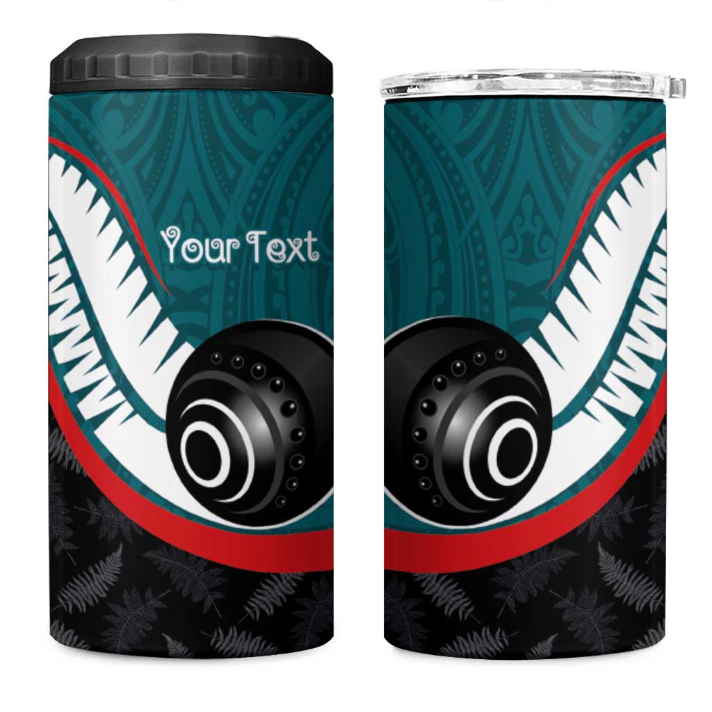 Personalised Aotearoa Lawn Bowls 4 in 1 Can Cooler Tumbler Maori and Silver Fern Sporty Style Teal Color - Aussie Hoodie