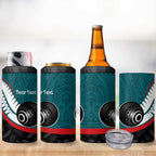 Personalised Aotearoa Lawn Bowls 4 in 1 Can Cooler Tumbler Maori and Silver Fern Sporty Style Teal Color - Aussie Hoodie