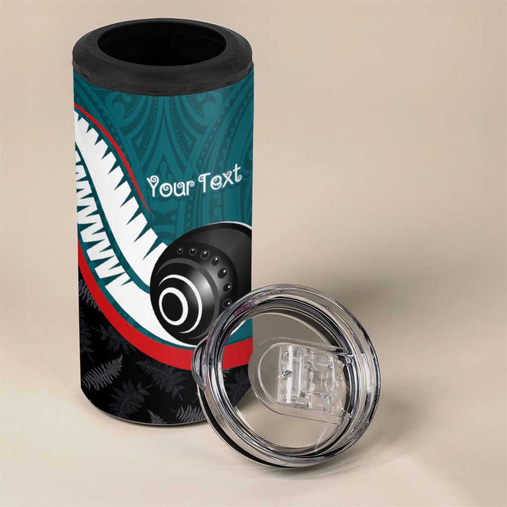 Personalised Aotearoa Lawn Bowls 4 in 1 Can Cooler Tumbler Maori and Silver Fern Sporty Style Teal Color - Aussie Hoodie