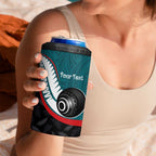 Personalised Aotearoa Lawn Bowls 4 in 1 Can Cooler Tumbler Maori and Silver Fern Sporty Style Teal Color - Aussie Hoodie