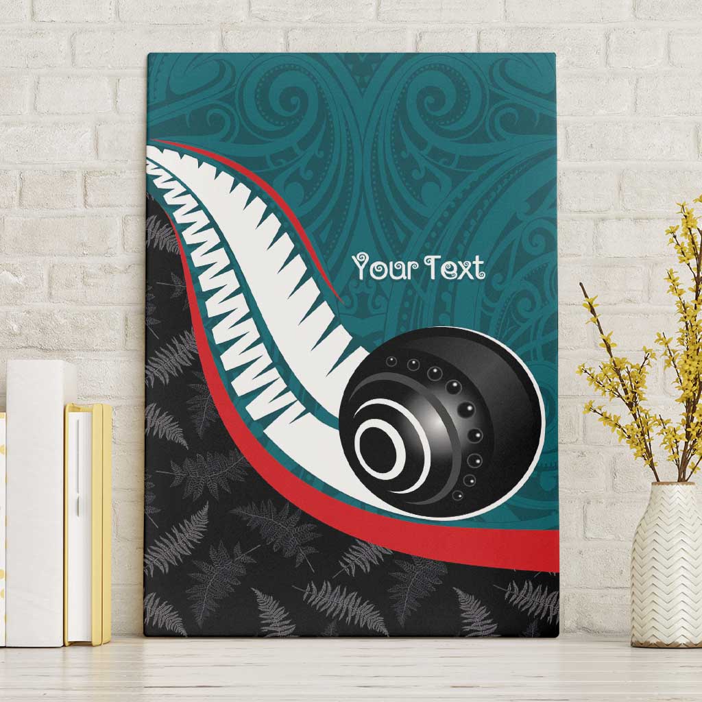 Personalised Aotearoa Lawn Bowls Canvas Wall Art Maori and Silver Fern Sporty Style Teal Color - Aussie Hoodie