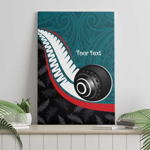 Personalised Aotearoa Lawn Bowls Canvas Wall Art Maori and Silver Fern Sporty Style Teal Color - Aussie Hoodie